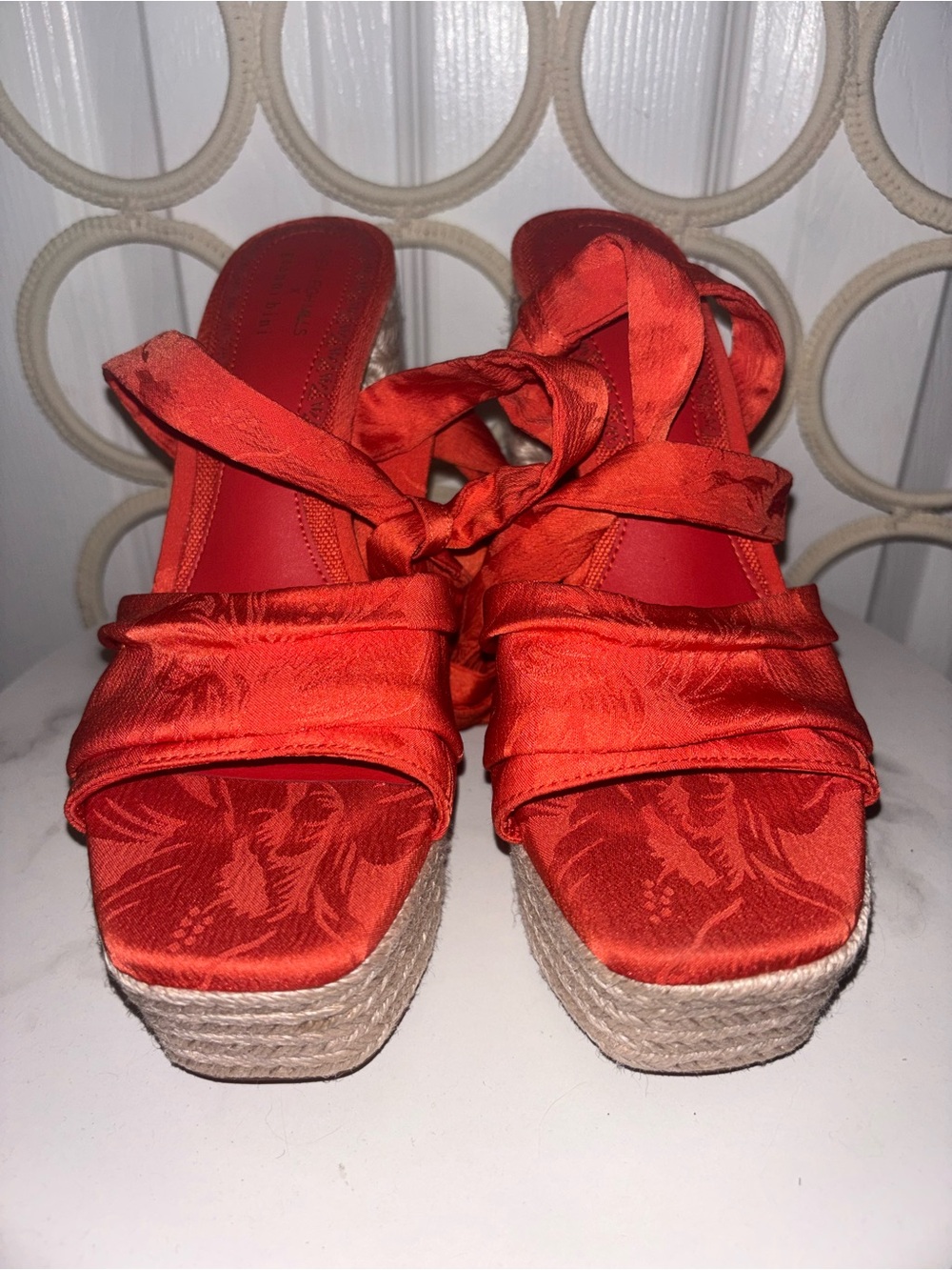 Gianni Bini Orange Ankle-Tie Espadrille Wedge Sandals - Picture 5 of 12